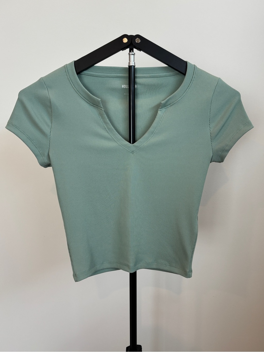 Hollister sage green ribbed fitted baby tee, size Small.